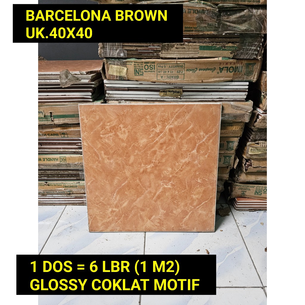 BARCELONA BROWN UK.40X40 COKLAT MOTIF GLOSSY KERAMIK LANTAI