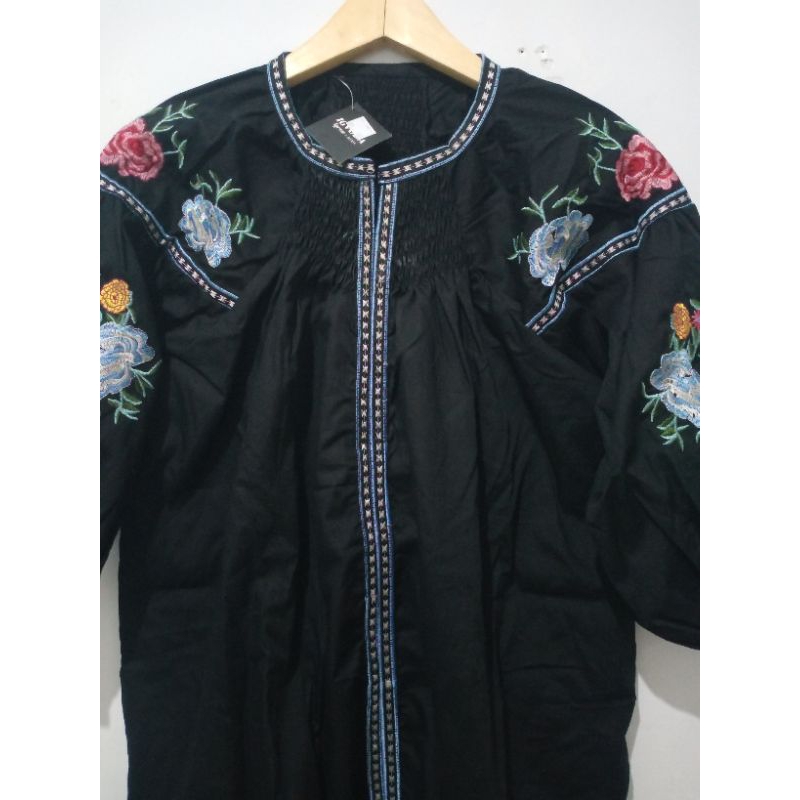 atasan tunik bordir bunga bahan katun import