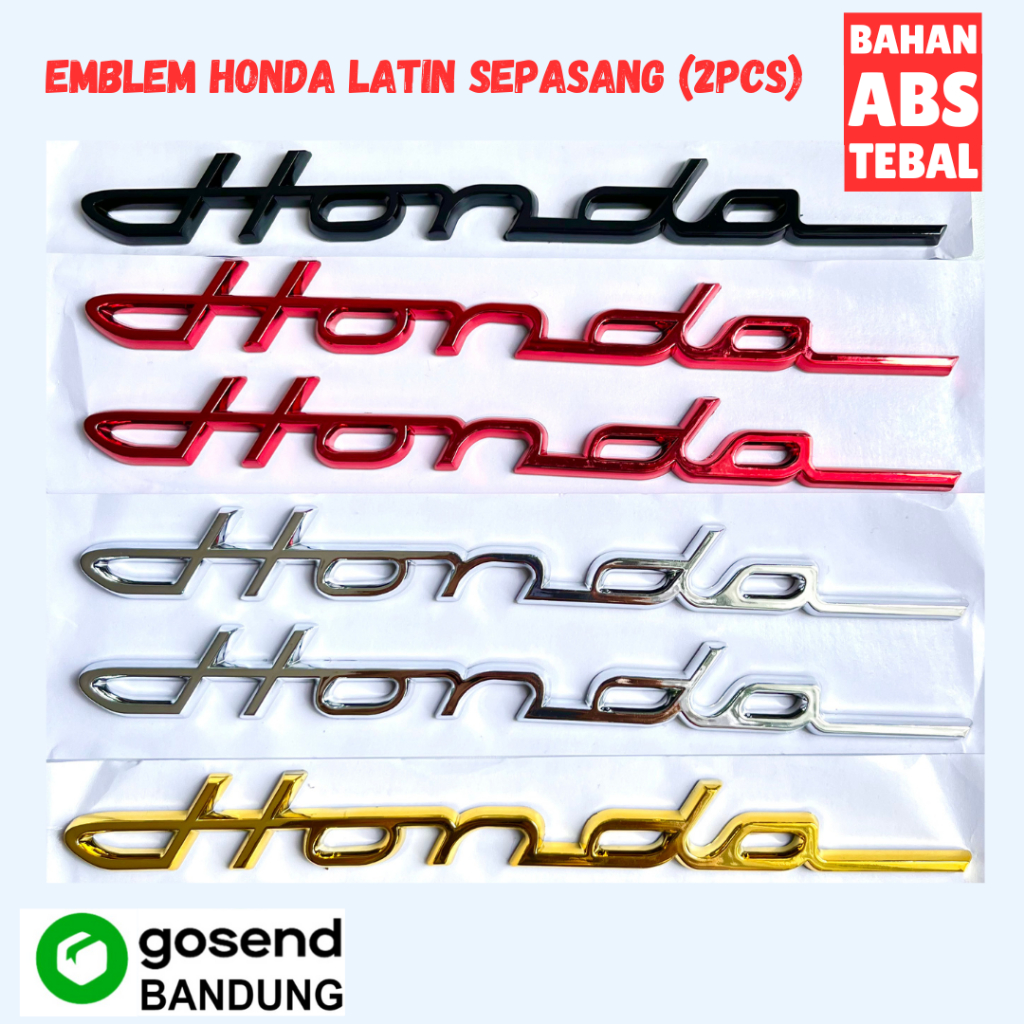 2PCS Emblem Sticker Motor Tulisan Logo HONDA Latin ABS Sepasang Chrome Emas Hitam Timbul Tebal 3D
