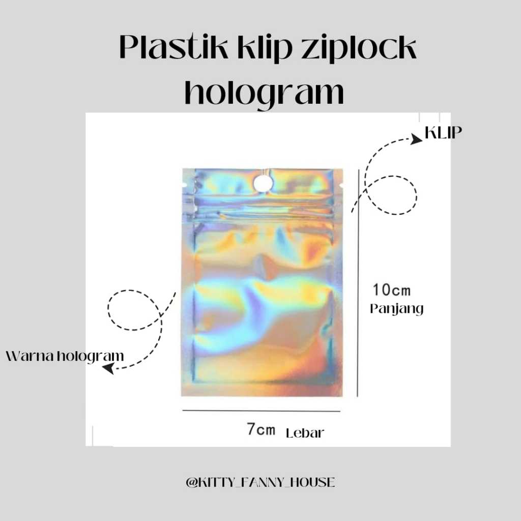 ( ISI 100PCS ) PLASTIK KLIP ZIPLOCK HOLOGRAM AKSESORIS - PACKING - COOKIES PANJANG 1OCM XLEBAR 7 CM