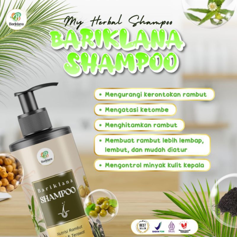 SHAMPO HERBAL BARIKLANA 100ml NON SLS dengan Kemiri bakar Urang Aring Minyak Zaitun Merang bakar unt