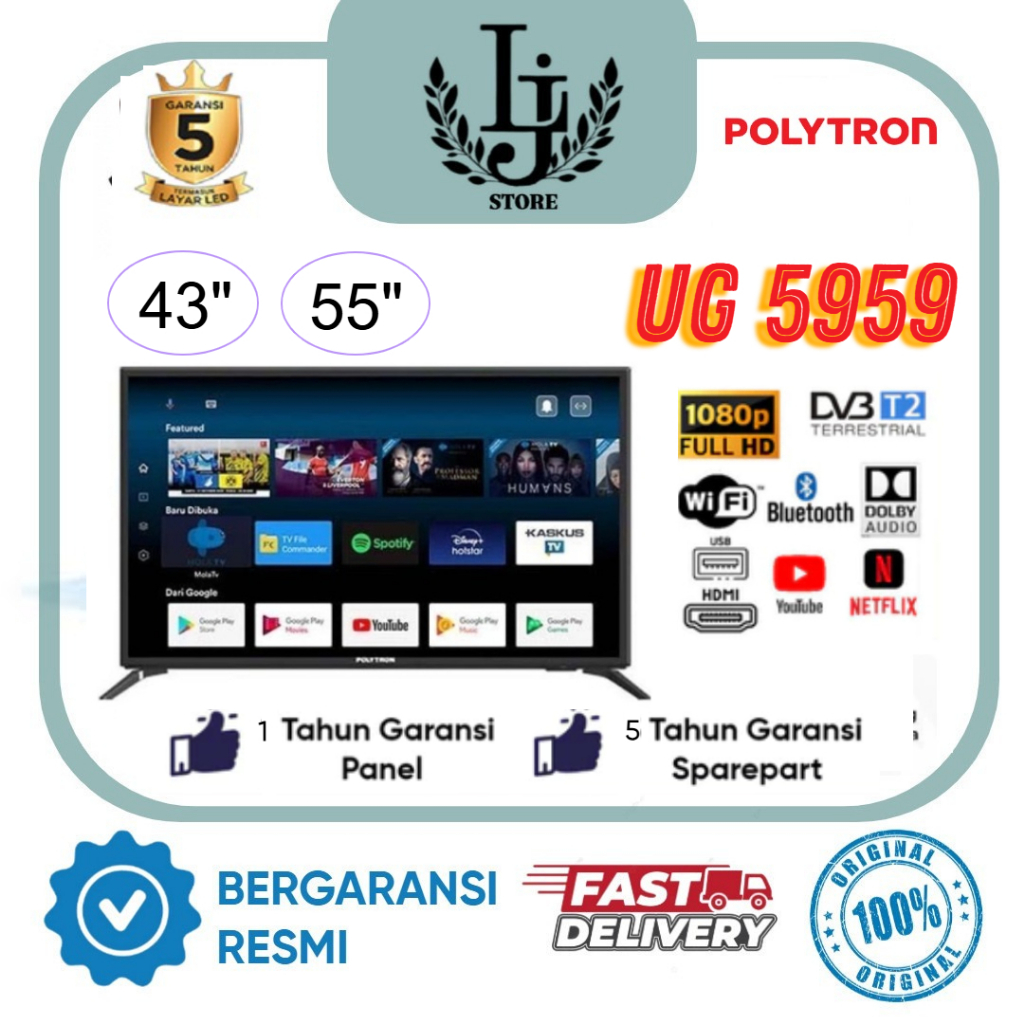 TV LED Polytron 43UG5959 / 50UG5959 / 55UG5959 LED Polytron Android TV Polytron