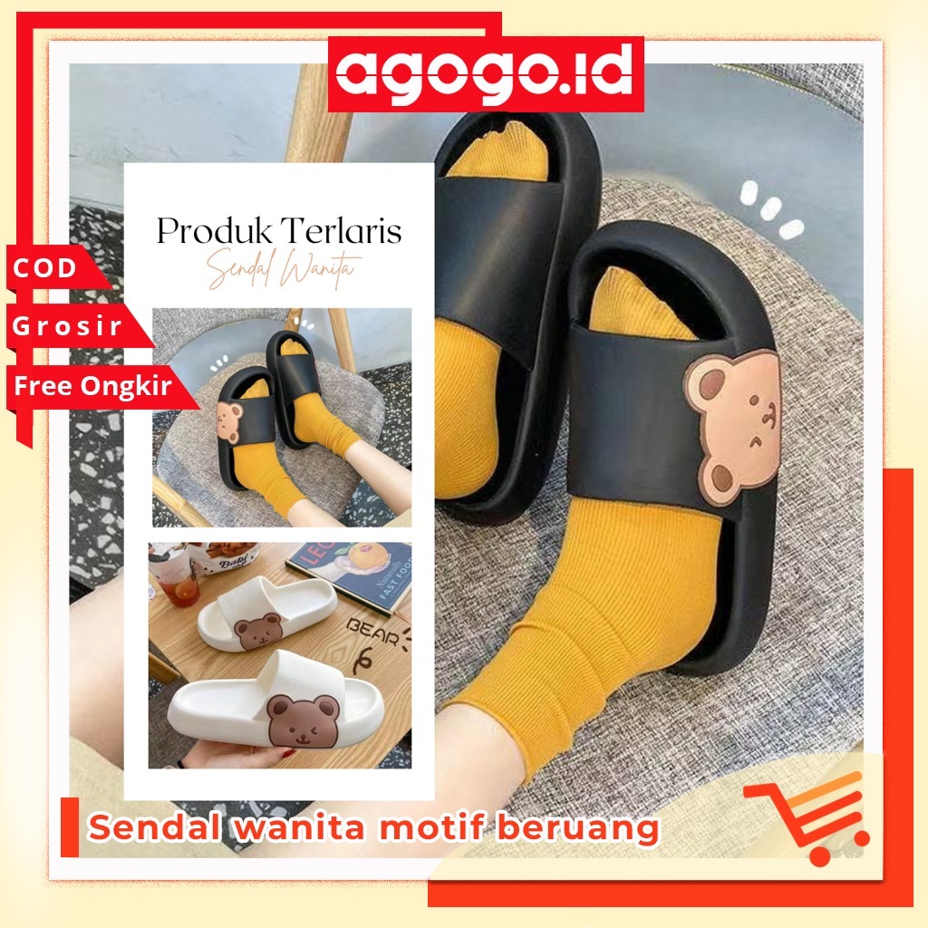 AGG 319 Sendal Slop Wanita Bear Brown Lucu Kekinian Sandal Karet unisex