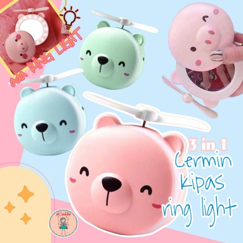 ￼Kipas Cermin rias portable USB charger pocket portable makeup mirror/Kaca rias mini/Cermin lampu/Ka