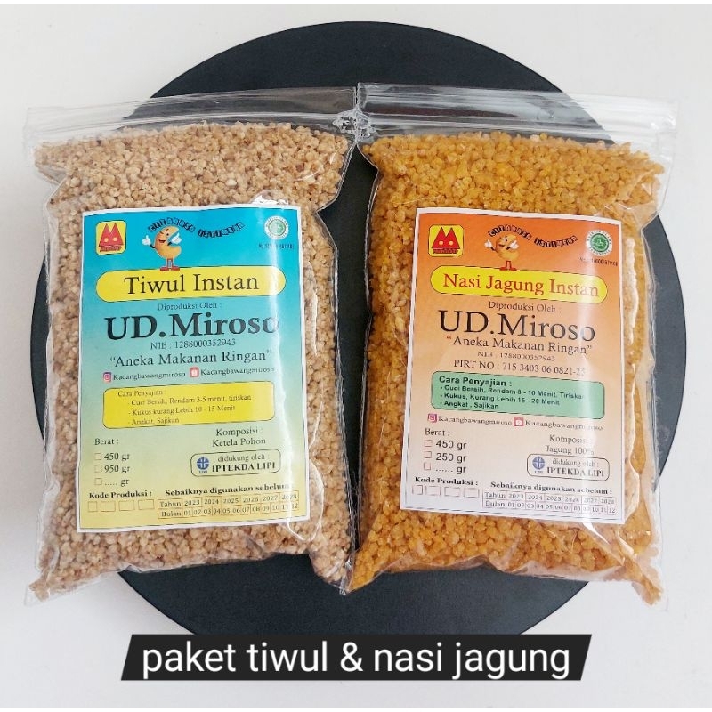 

paket isi 2 bungkus : 200gr tiwul & 200gr nasi jagung instan asli gunungkidul UD.Miroso GK