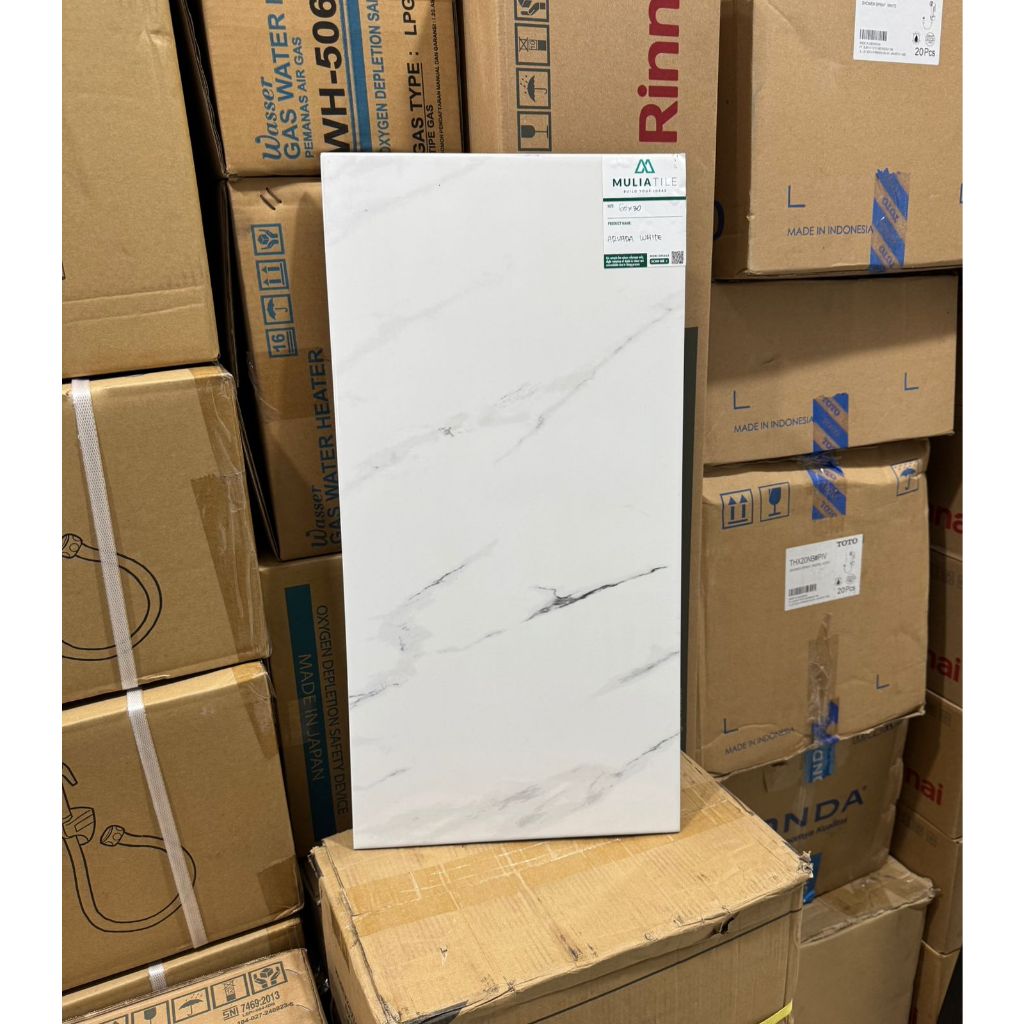 KERAMIK LANTAI DINDING MULIA 30X60 ARVADA WHITE GLOSSY MOTIF CARRARA PUTIH PETIR ABU