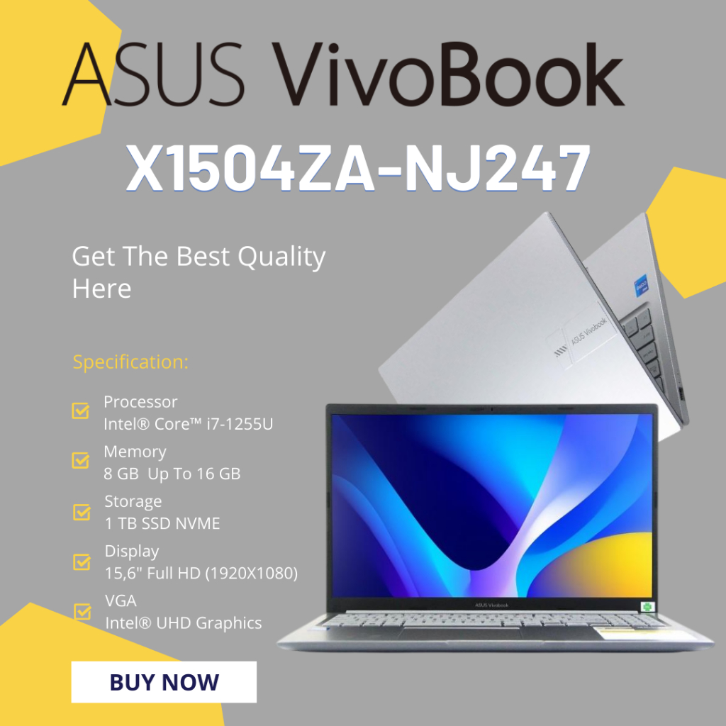 Terbaru Laptop Asus Vivobook X1504ZA-NJ247 | Core i7-1255U | Ram 16GB | 1TB SSD | Free Install Windo
