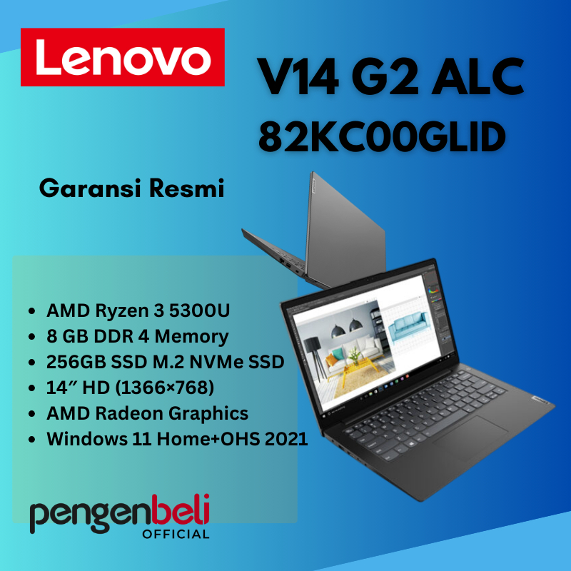 Lenovo V14 G2 ALC-82KC00GLID RESMI / RAM 8GB DDR4 / SSD 256GB / AMD Ryzen 3 5300U / 14" HD / Windows