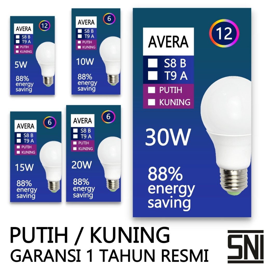 Bohlam Lampu LED 5 Watt 10 Watt 15 Watt 20 Watt 30 Watt Putih Kuning BULB