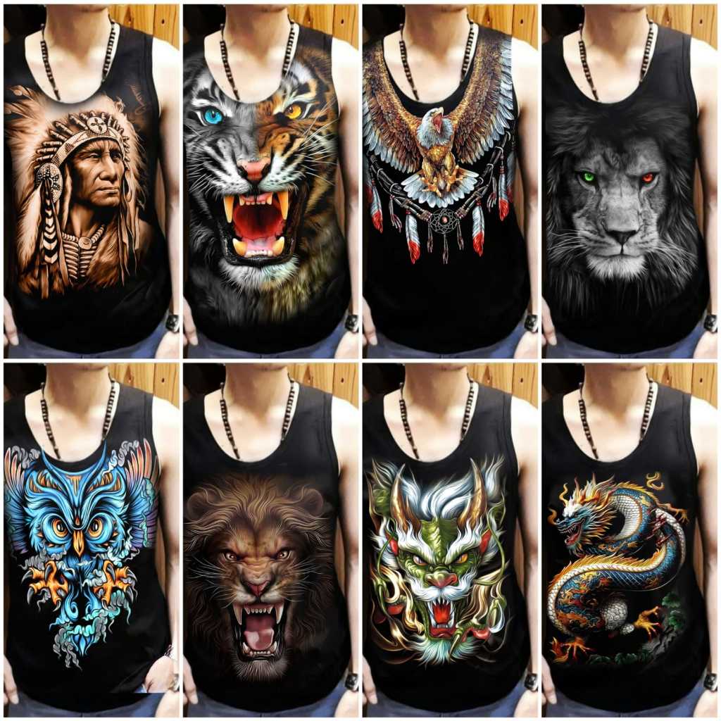 singlet cotton pria / lekbong / lekton/kaos tanpa lengan motif burung hantu