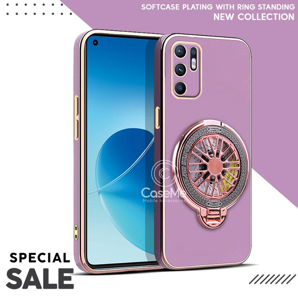 Case Oppo Reno 6 4G Soft Case Stand Holder Ring Fun Silicone Luxury Plating