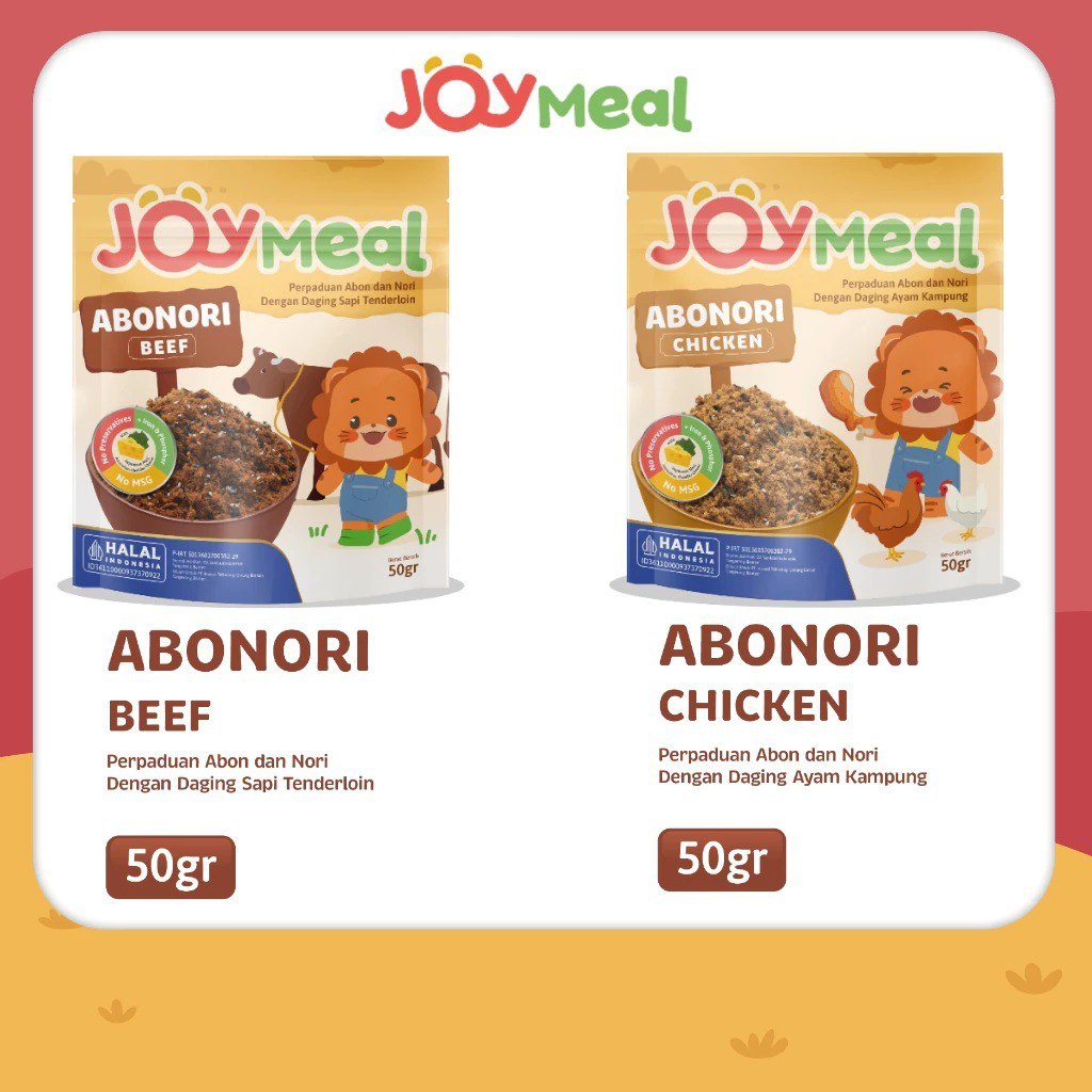 

JOYMEAL ABONORI BEEF & CHICKEN ORIGINAL DAN CHEESE 50GR - ABON ENAK HALAL TANPA MSG & PENGAWET