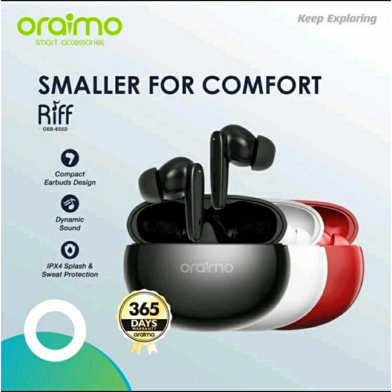TWS BLUETOOH ORAIMO RIFF EARPHONE HEADSET WIRELESS  OEB-E02D