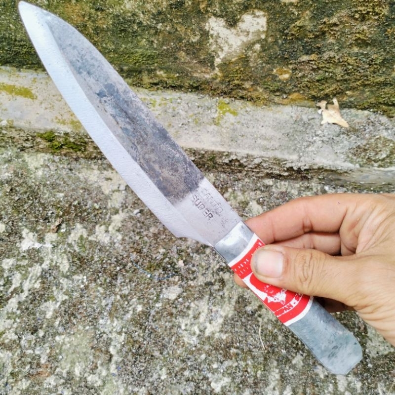pisau dapur baja asli gagang besi asli super Landep Koripan bentuk meso, pisau jawa