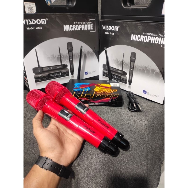 Mic Wireless Wisdom U135 U 135 UHF 2 Mic Genggam Handheld Free Koper Mic Wisdom u135 2 genggam Plus 