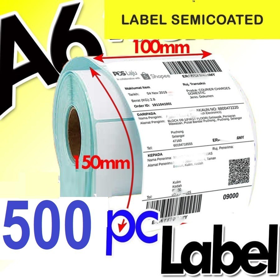 

ghg Smartcom Kertas Label Sticker Barcode 100 x 150 Kertas Stiker Thermal 100x150mm Isi Pcs