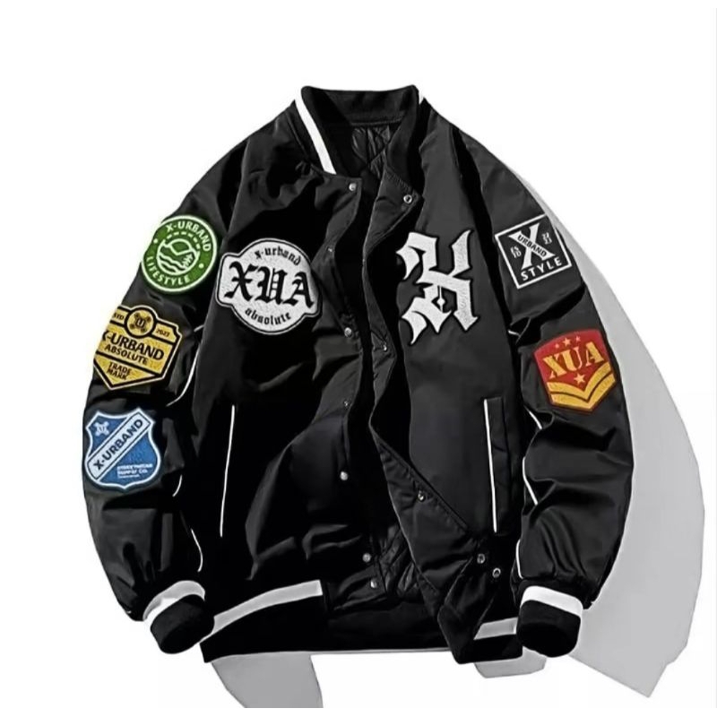 JAKET VARSITY TAZLAN HITAM PANJANG TEBAL