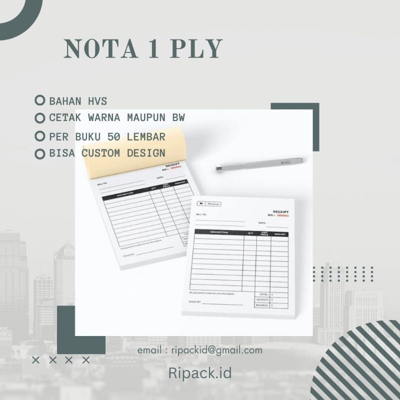 

Cetak Nota Bon 1 Folio | 1 Ply | 10 BUKU