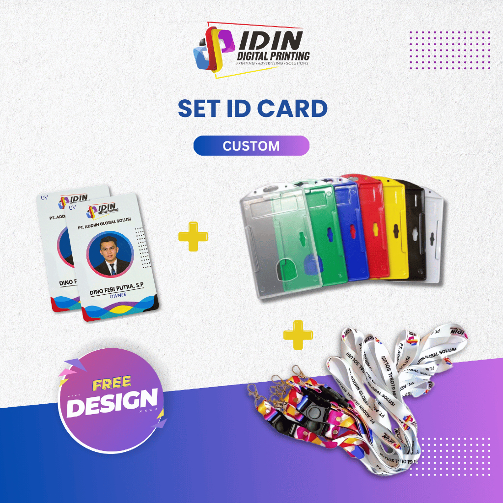ID Card Set Custom 3 In 1 Kartu Tanda Pengenal Panitia Lanyard Kantor - Percetakan Idin Printing Sol