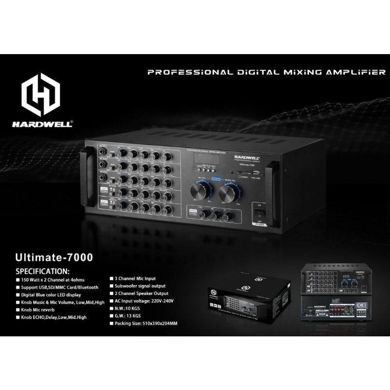 Power Ampli Karaoke HARDWELL Ultimate7000 Ampilfier RMS 300 Watt ORI