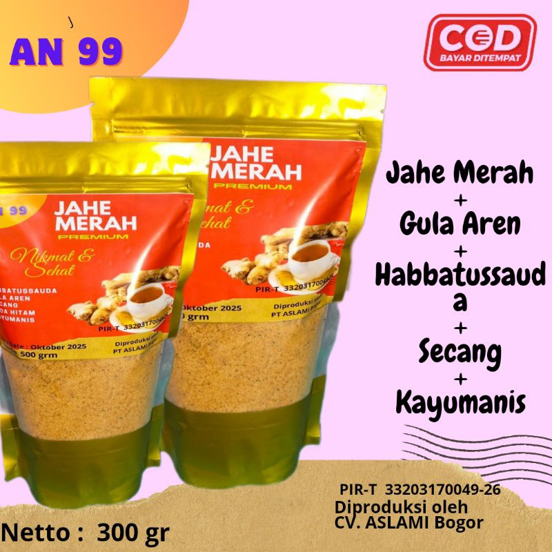 

Jahe Merah Gula Aren plus Habbatussauda 100% Original Tanpa Campuran 300 gram , Bubuk Jahe Merah Asli 100%