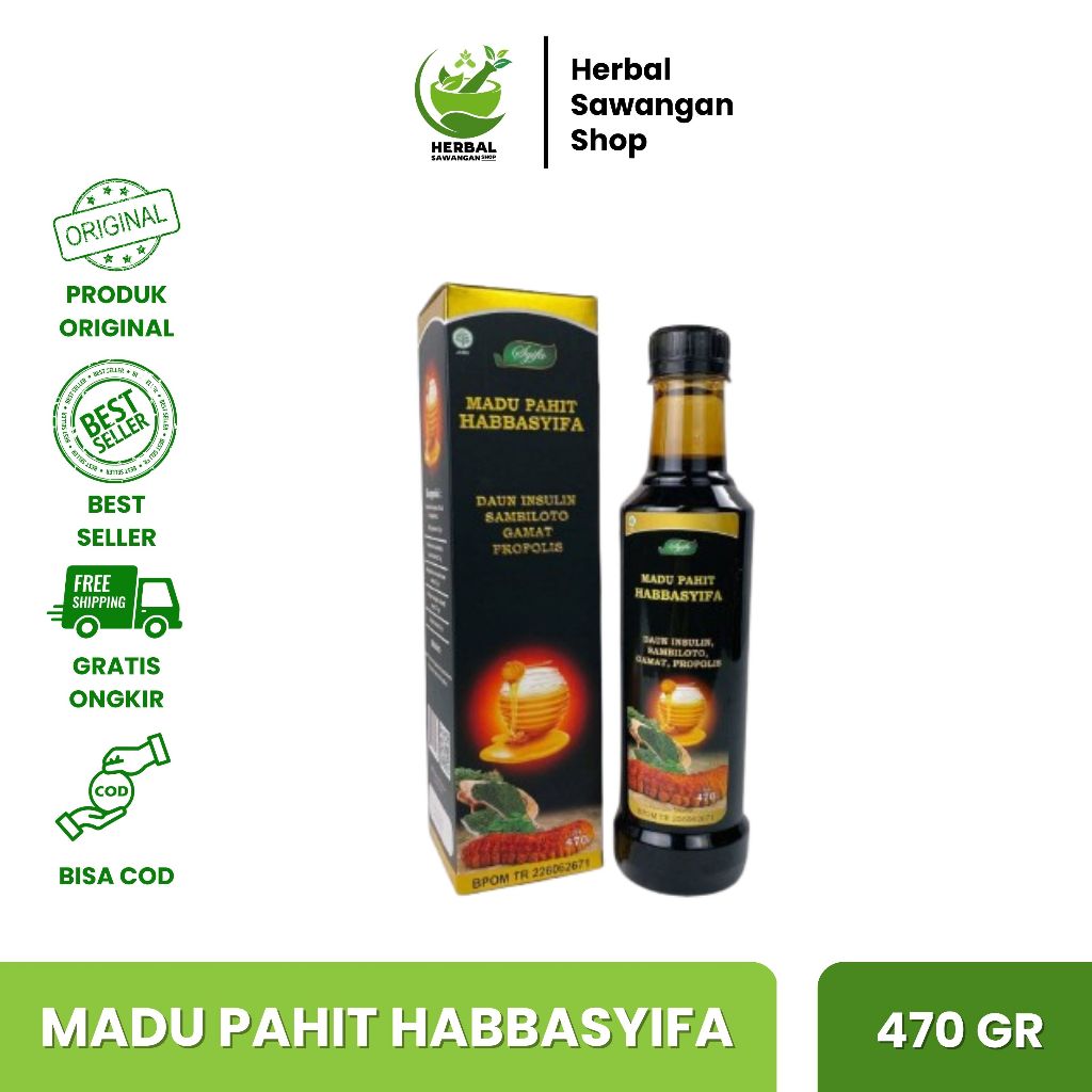 

Madu Hitam Pahit HabbaSyifa Plus - 470gr Madu Hitam Pahit HabbaSyifa Plus Insulin,Propolis,Sambiloto