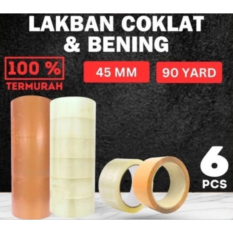 

Lakban Bening Original 45mm x 90yard Paket 1 Slop Isi 6 Pcs/roll