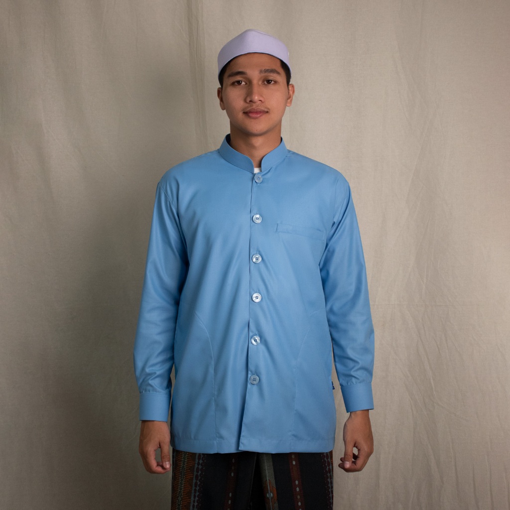 Yateer - Takwa Qomar Cuff Pakaian Pria Muslim Polos Lengan Panjang Biru Langit