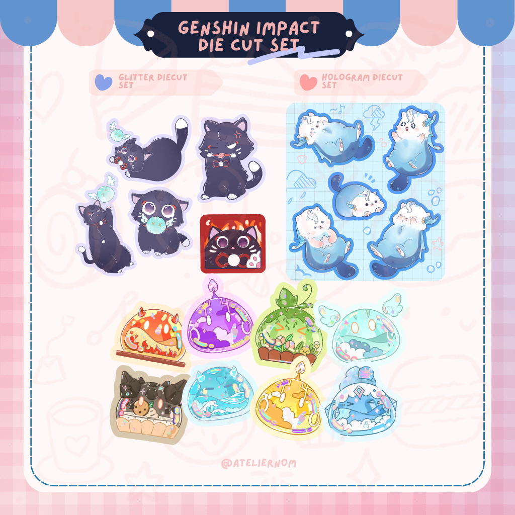

Genshin Impact Sticker; Neuvillette otter, Wriothesley gauntlet, Slime berlaminasi hologram