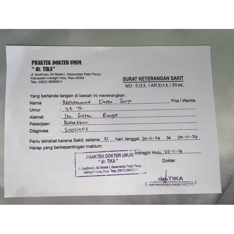 

(FISIK/FOTO) REQUEST SKS - SKD SAKIT/IZIN/CUTI BASAH CAP