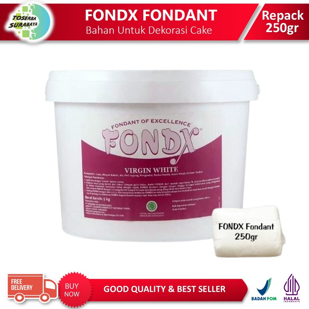 

FONDX Fondant Putih Vanilla (250gr) - FONDANT Virgin White - Icing Sugar - Gula Dekorasi Kue (SIAP PAKAI)