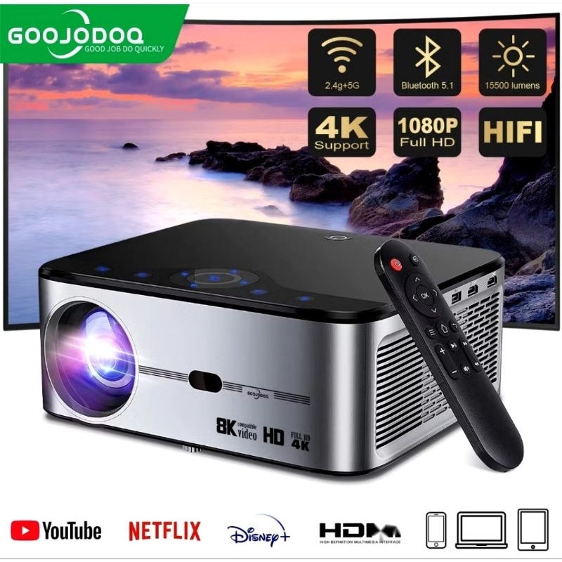 [LANGSUNG KIRIM] GOOJODOQ Proyektor Profesional Android 4k Wifi Full Hd 1080p 15500lm Suporta Androi