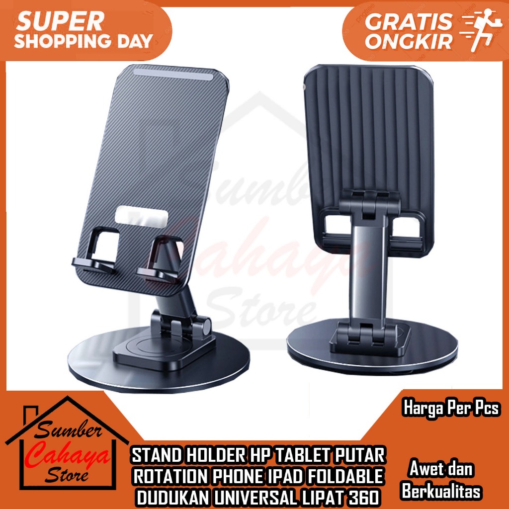 Dudukan HP Meja ZM-0108 Holder Tablet Putar 360 Derajat Rotatable Metal Iron Stand Handphone Lipat F
