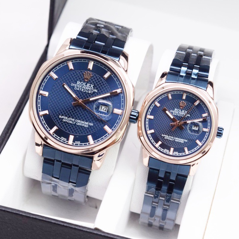 KODE J79C Jam Tangan Couple Rolex Rantai Balok Tanggal Aktif