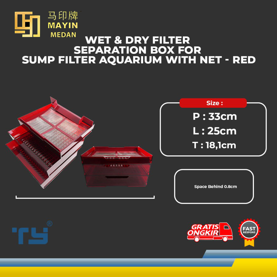 Wet & Dry Filter Separation Box For Sump Filter Aquarium With Net - Red
