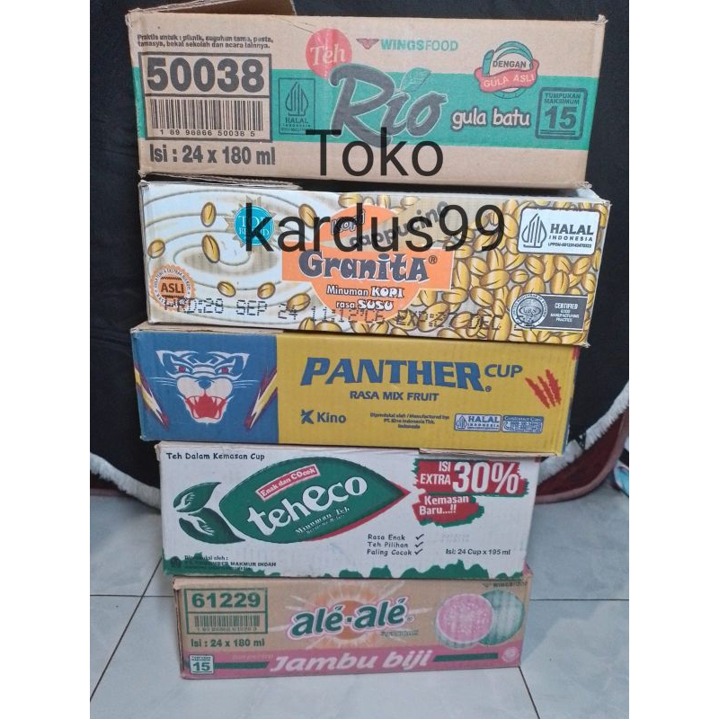 

kardus bekas Ale Ale,,teh Rio,panther,grannita