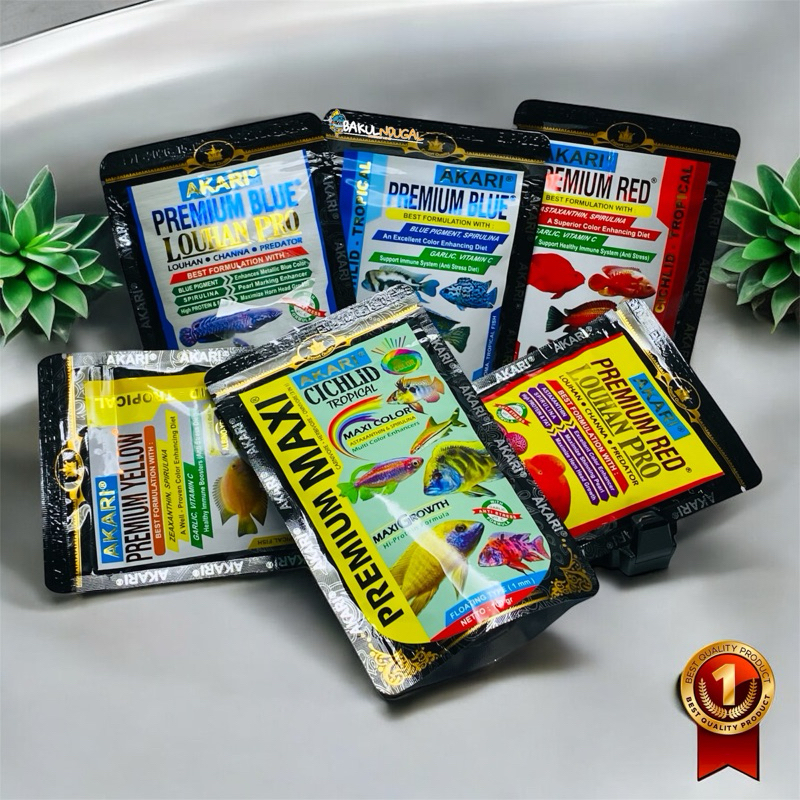 PELET AKARI PREMIUM MAXI BLUE YELLOW RED LOUHAN PRO CHICHLID  100g 100 gram pakan ikan hias predator