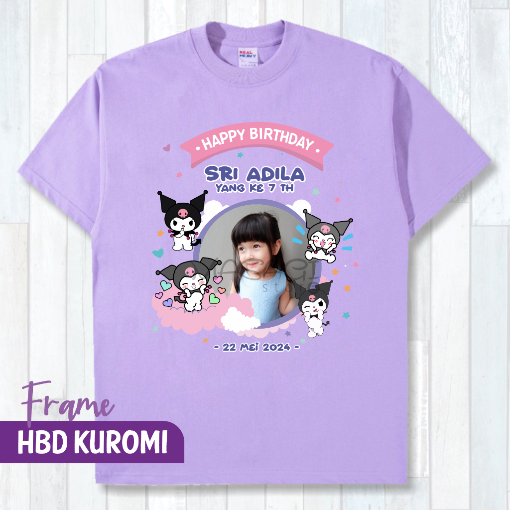 Kaos Ulang Tahun Couple Keluarga Motif Kuromi Gratis Cetak Foto & Nama Sendiri