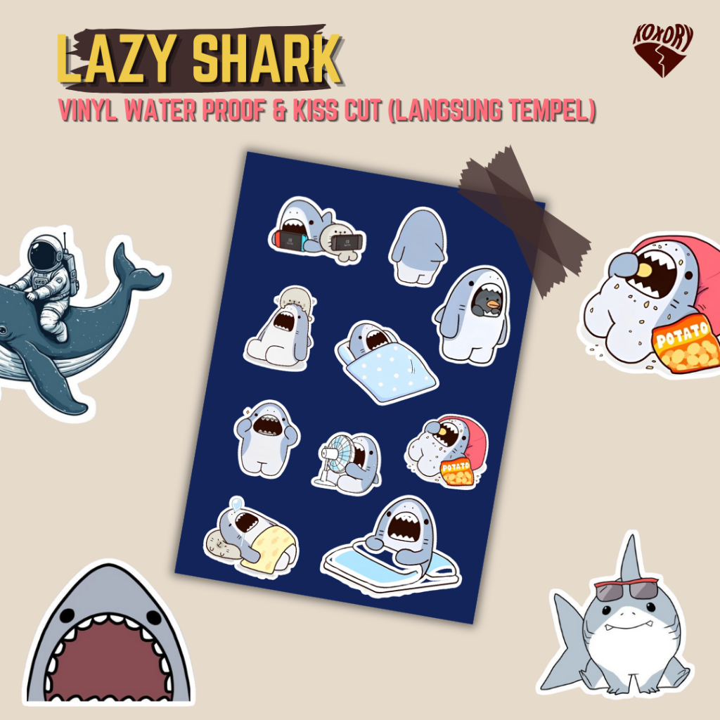 

LAZY SHARK STICKER SHEET MURAH