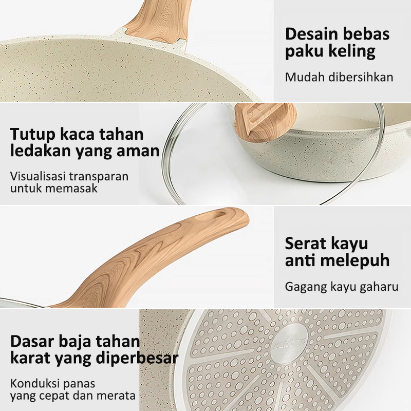 Baru 7PCS Putih Granit Antilengket Peralatan MasakDapur Granit Putih Antilengket Peralatan Masak