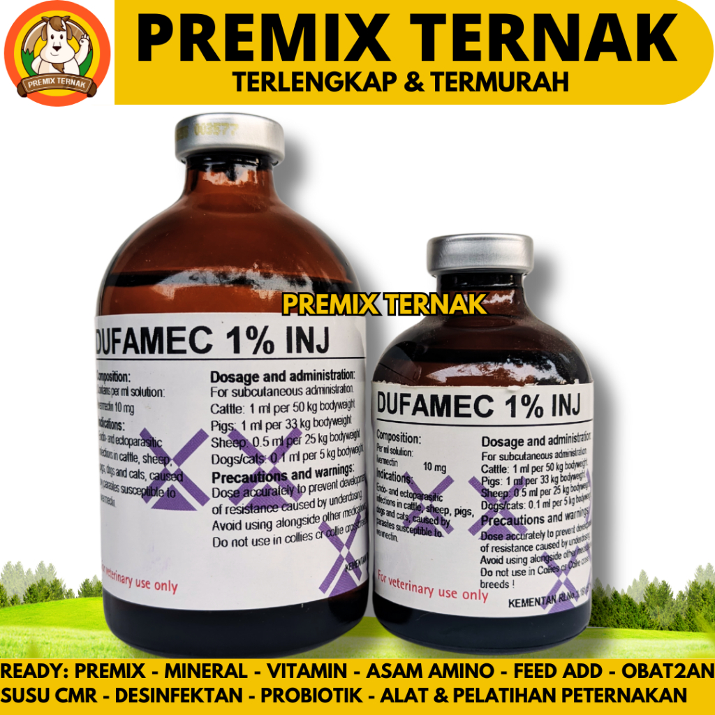 DUFAMEC 1% INJ 100 ML - Obat Cacing Kutu gudig Scabies Ampuh Sapi Kambing Babi Domba Like Intermecti
