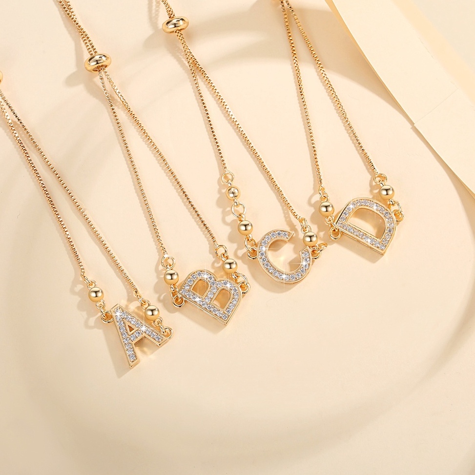 KODE R15D Lanme Jewelry Gelang Titanium Wanita Huruf Anti Karat Lapis Emas Gelang Tali Inisial Nama 