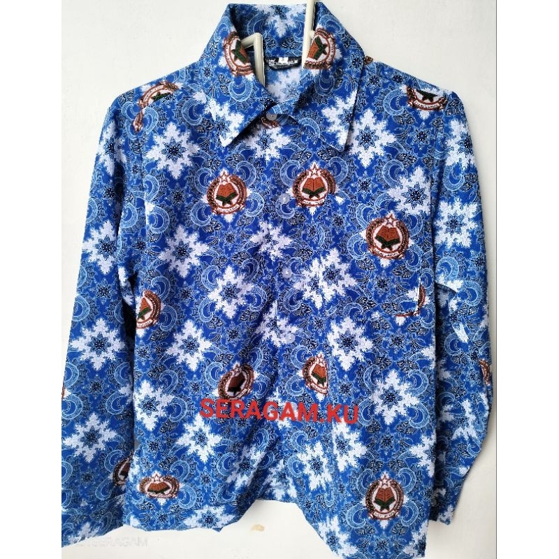 BATIK MtsBatik Seragam Sekolah SMPMTs Model Kerah Kemeja Motif Lugina Biru