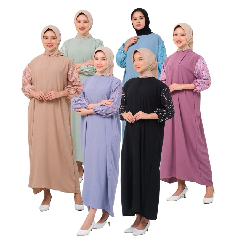 Daster gamis paula crinkle airflow lengan panjang kekinian