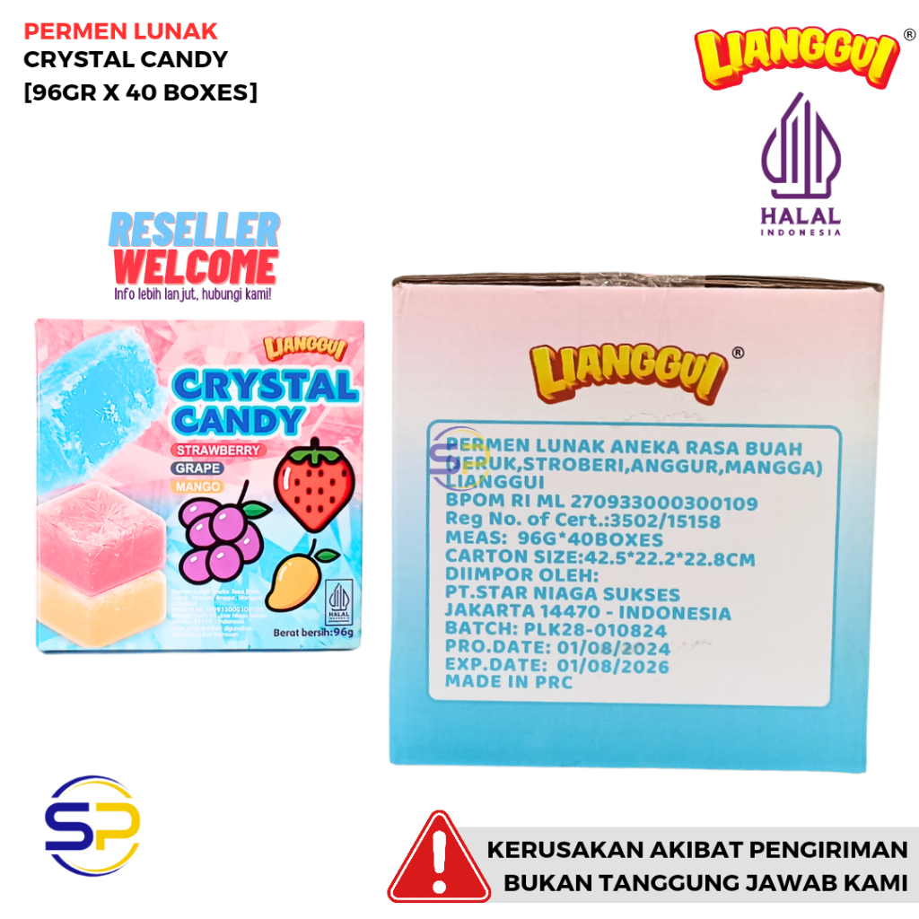 

PERMEN LUNAK CRYSTAL CANDY 96 GRAM [1 DUS, ISI 40 BOXES] - LIANGGUI