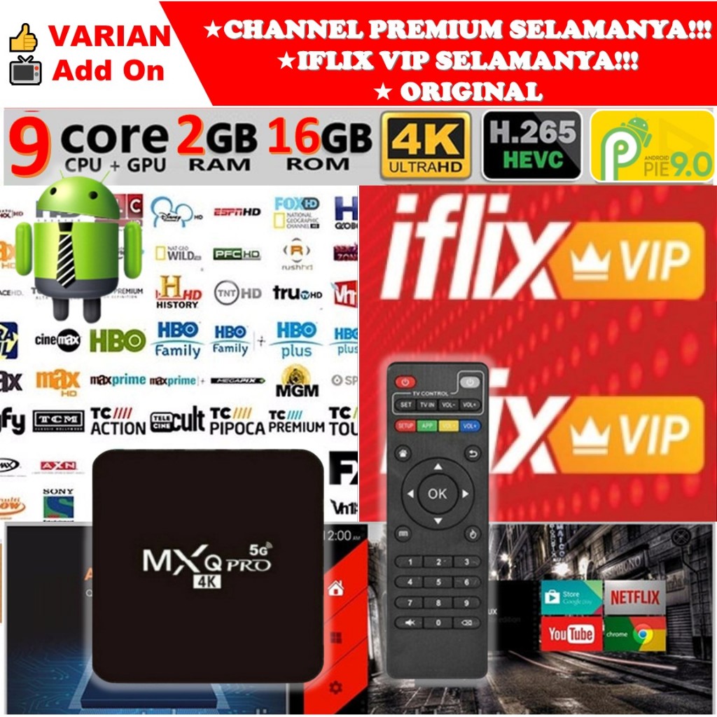 Smart TV Box Android 13 MXQ 4K Ram 2GB Rom 16GB STB Unlock Gratis Paket TV Full Channel TV Premium +