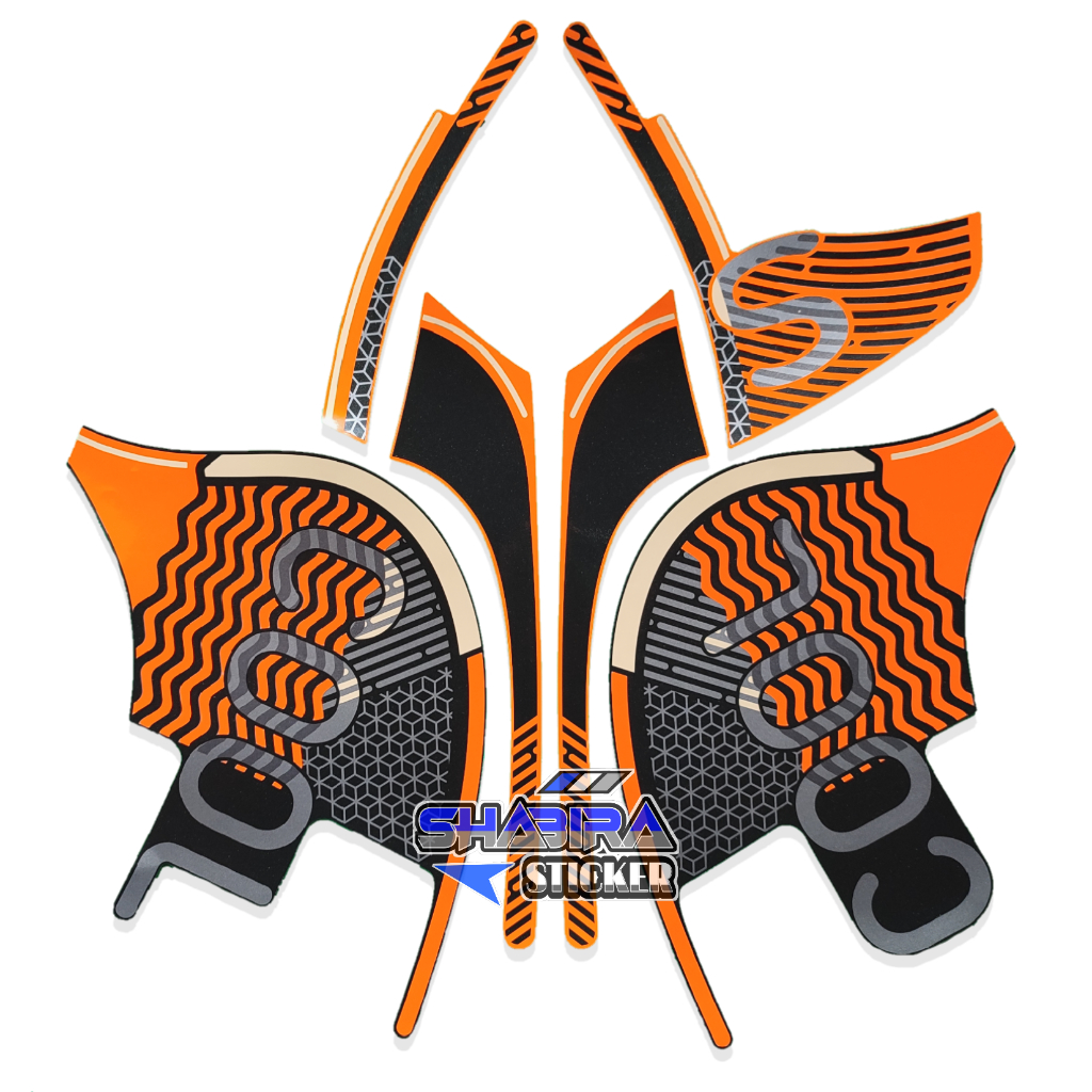 STIKER STRIPING LIS LES POLET BODY MOTOR HONDA SCOOPY FASHION 2021 HITAM ORANGE FULLSET