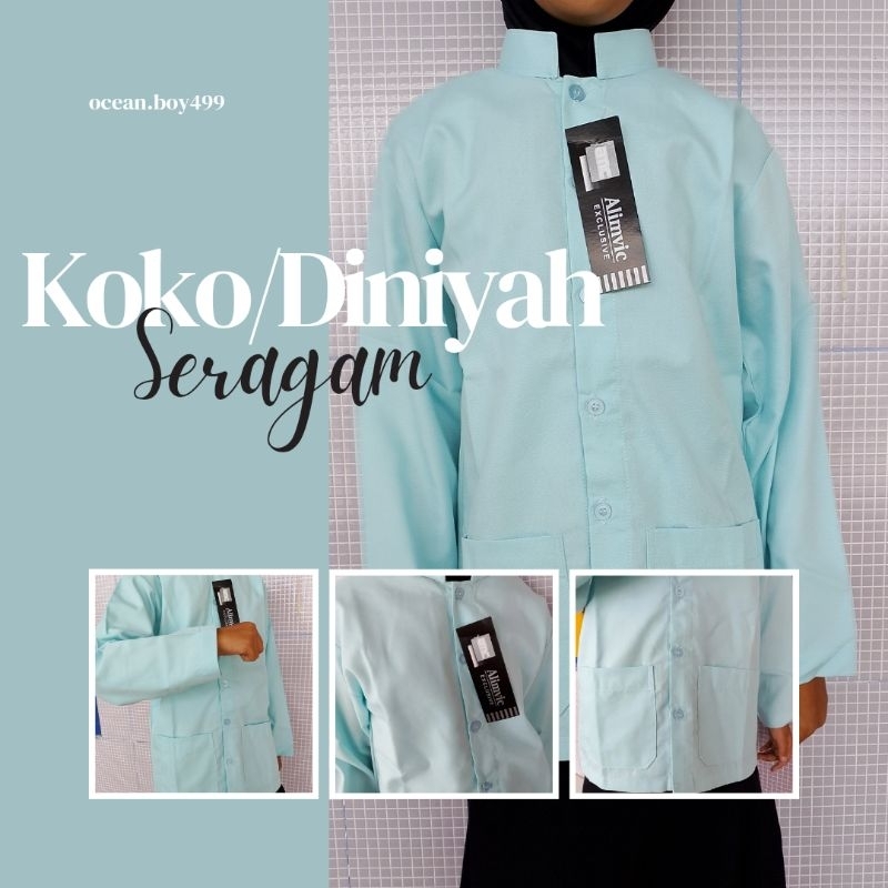 BAJU DINIYAH NGAJI HIJAU MINT KOKO PANJANG SAKU 2 DEPAN