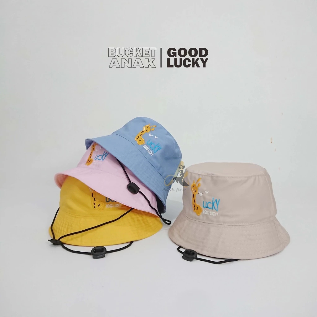 Topi Anak Bucket Anti Panas Bordir  GOOD LUCKY Topi Pantai Laki-laki Perempuan
