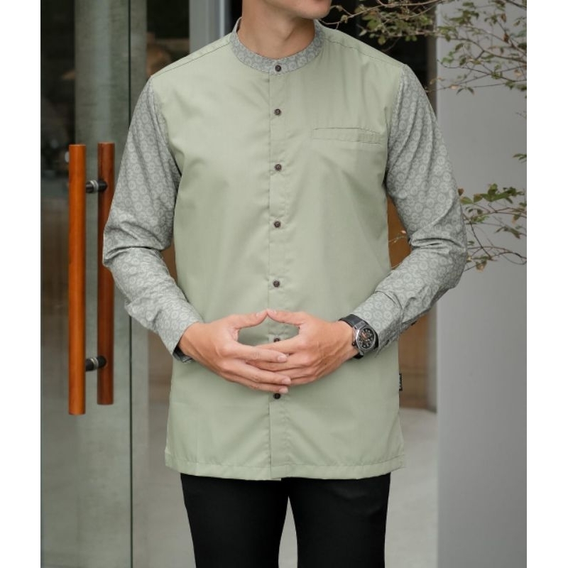Kurta Pakistan Pria Lengan Pendek Sage Green / Fashion Muslim Pria Terbaru